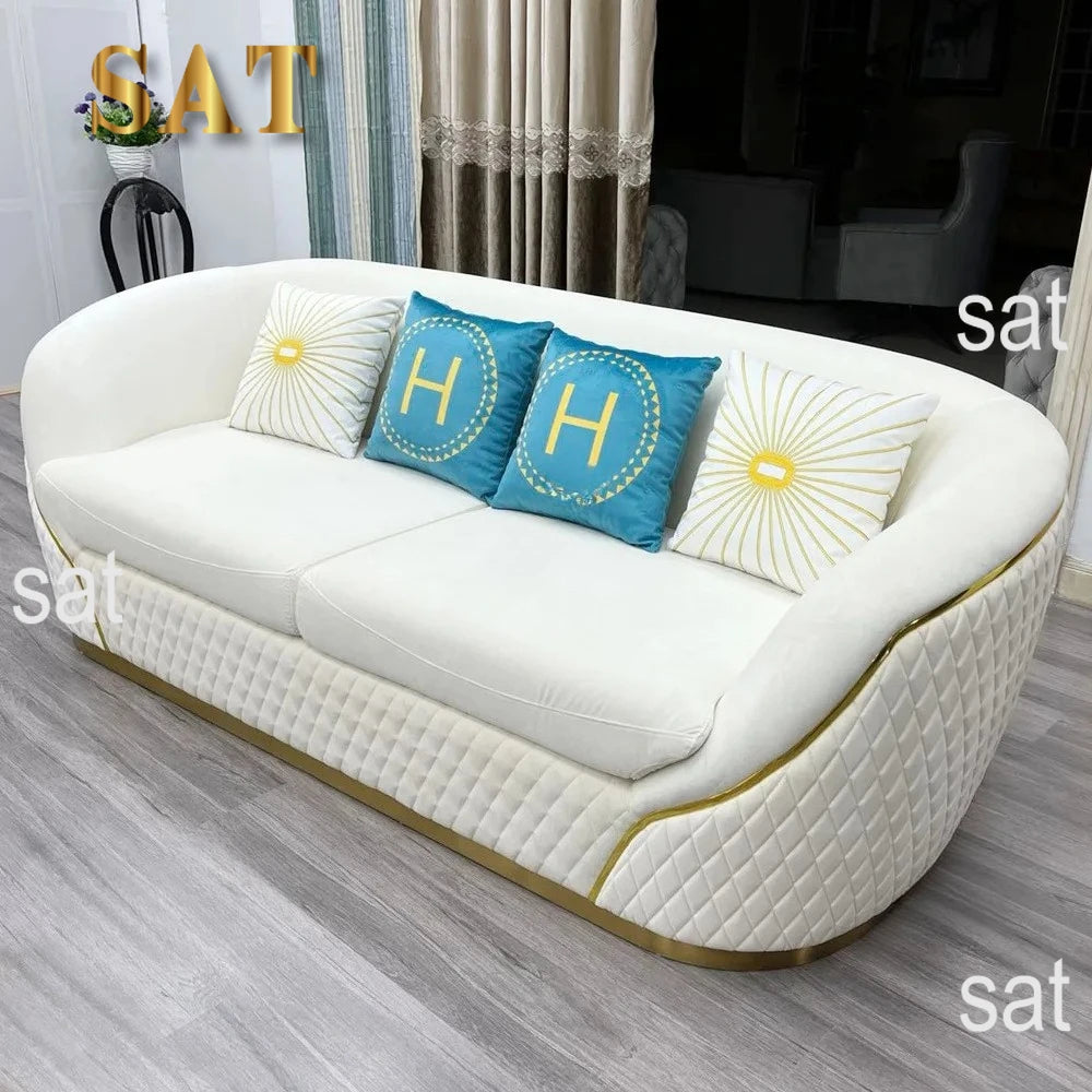 European velvet sofa modern simple size apartment living room Light luxury leather straight-row sofa combination
