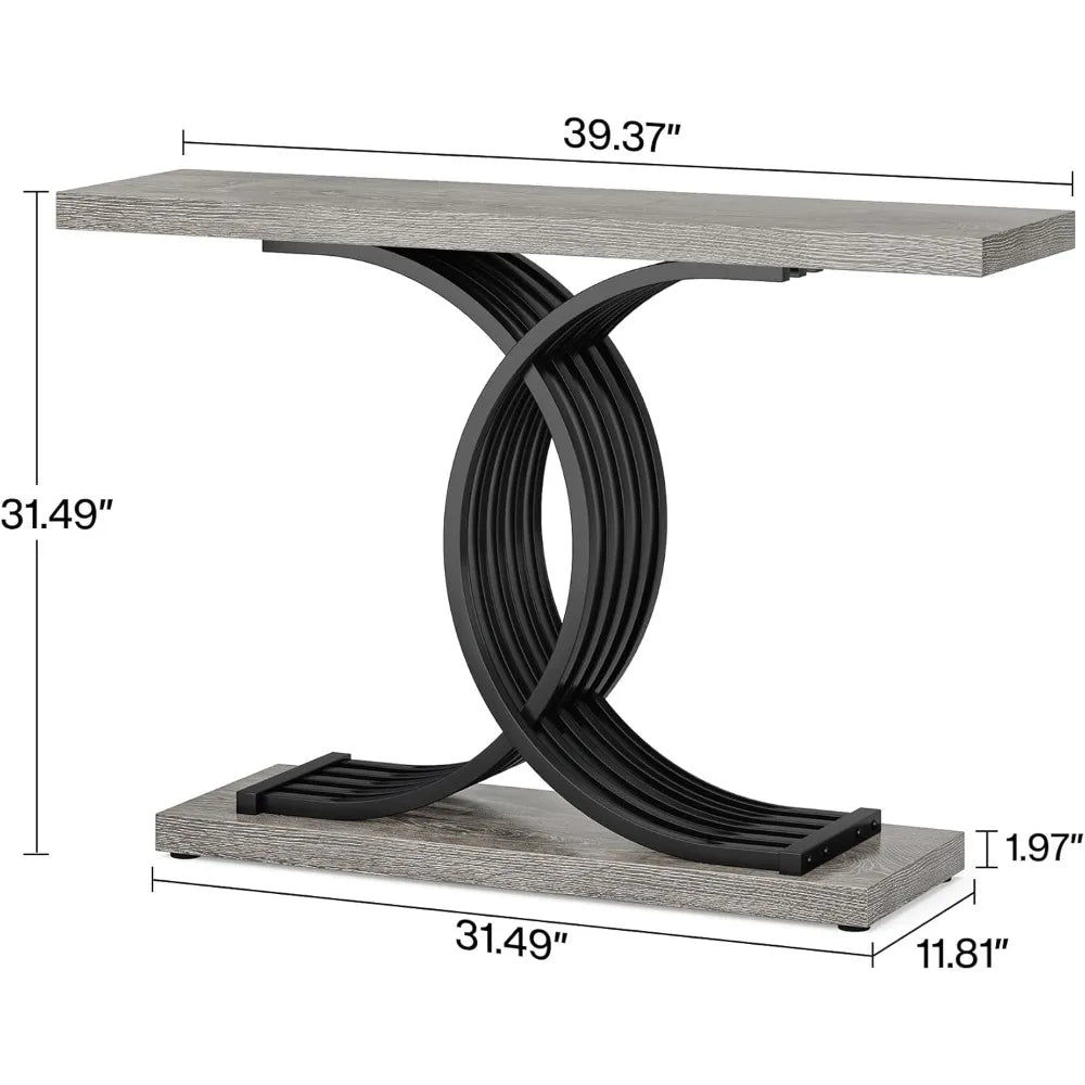 Console Tables for Entryway, Modern Farmhouse 39-inch Entryway Table with Geometric Base, Wooden Hallway Table for Entrance