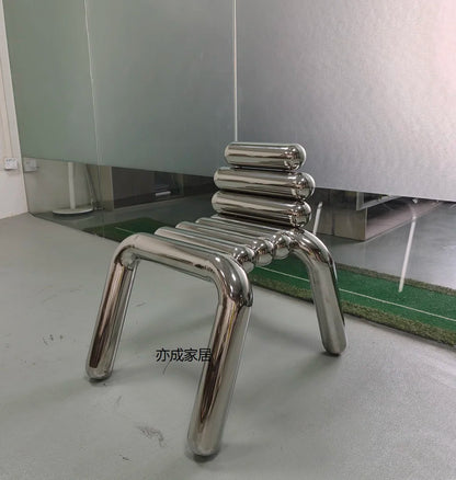 JJJJLight Luxury Minimalist Clothing Store Mirror Stainless Steel Coffee Table Stool Chair