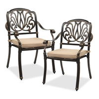 Cast Aluminum Patio Dining Chairs Set of 2 with Cushion Metal Armchairs for Poolside Backyard Balcony, Customized