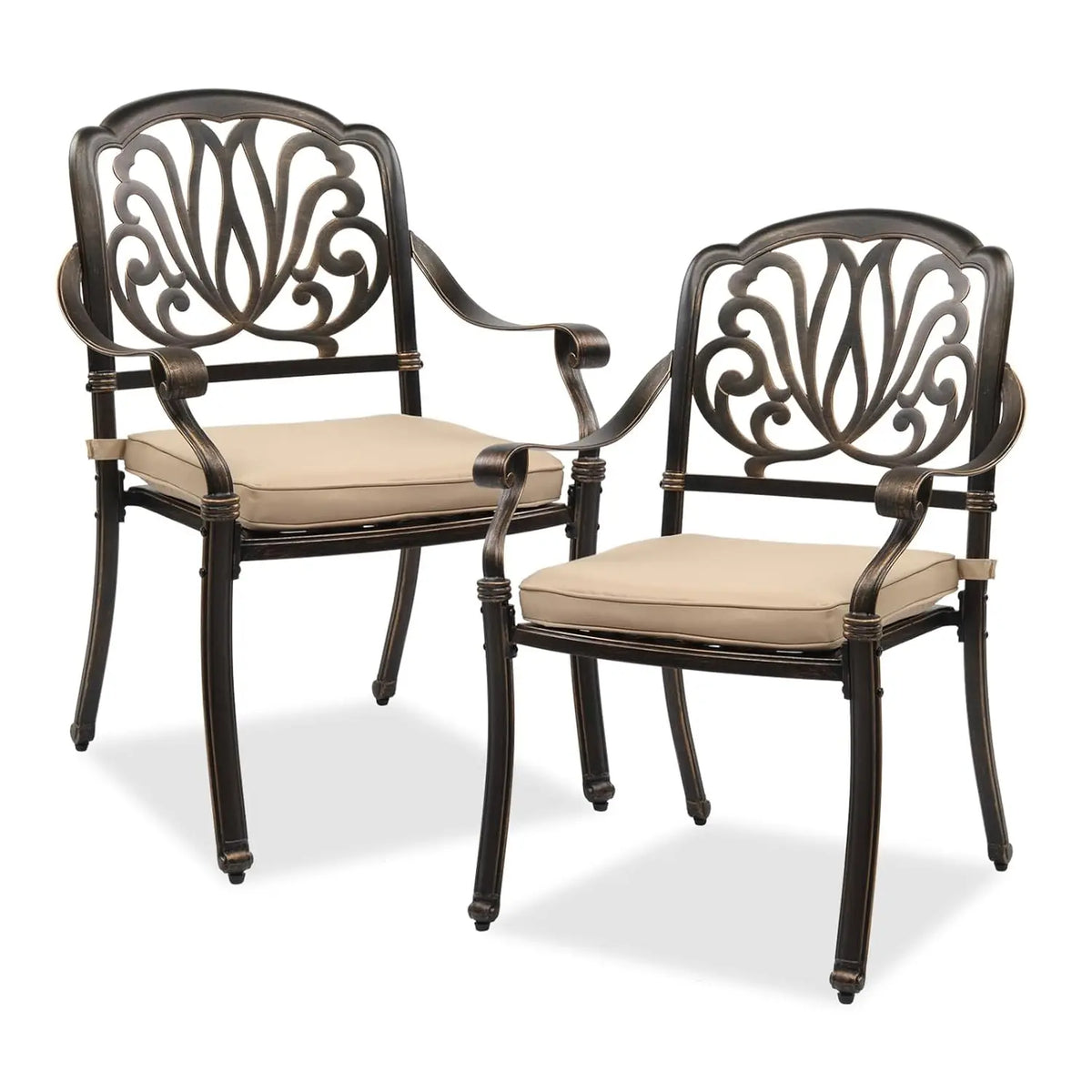 Cast Aluminum Patio Dining Chairs Set of 2 with Cushion Metal Armchairs for Poolside Backyard Balcony, Customized