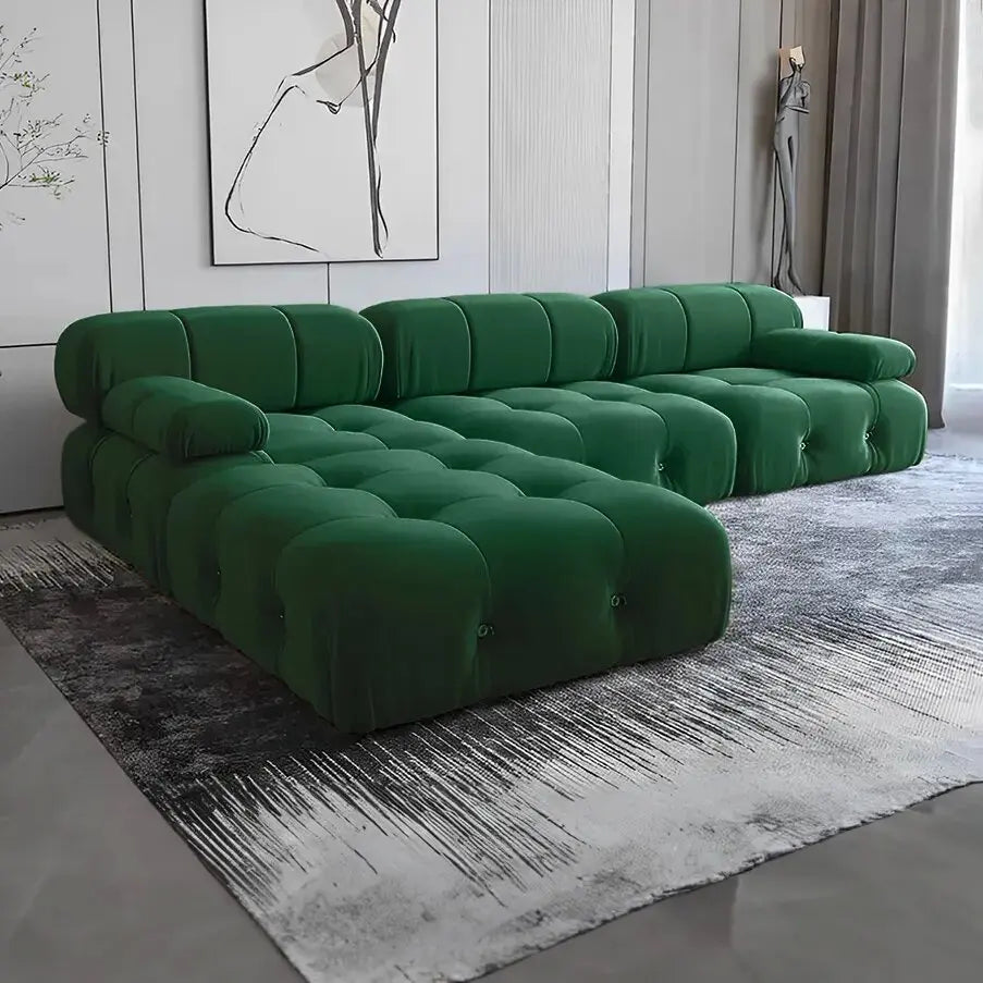 Modern Velvet Sofa Sectional Couch Set with Ottoman - Designer Furniture for Apartment - Modular Comfortable Living Room Set