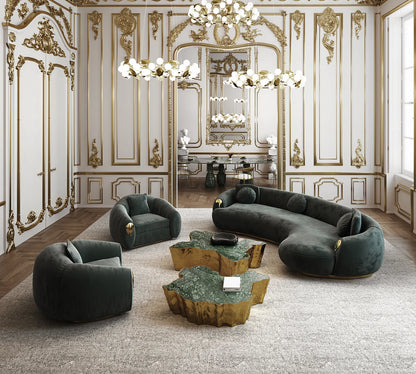 High End Home Furniture Customized Italian Design Luxury Curved Couch Living Room Sofa Set Modern Brass Base Nubuck Fabric Sofa