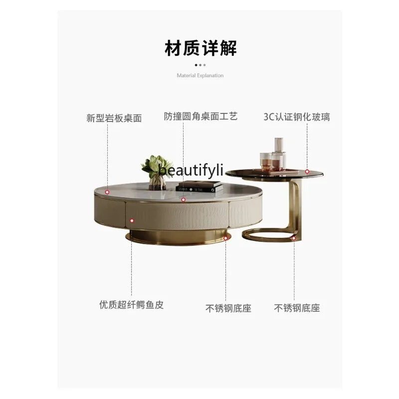 A163 Italian Light Luxury Stainless Steel round Living Room Home Coffee Table Modern Side Table