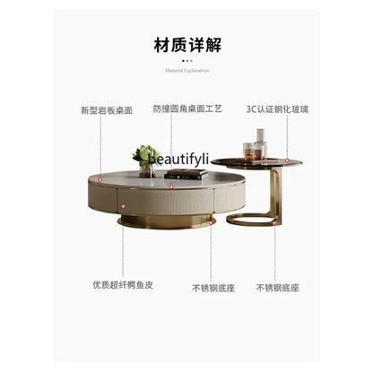 A163 Italian Light Luxury Stainless Steel round Living Room Home Coffee Table Modern Side Table