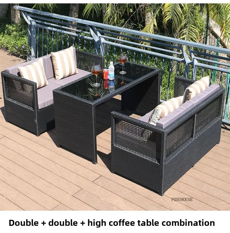 Nordic Outdoor Sofas Courtyard Villa Sun Room PE Rattan Chairs Single Double Terrace Sofa Waterproof Sunscreen Outdoor Furniture