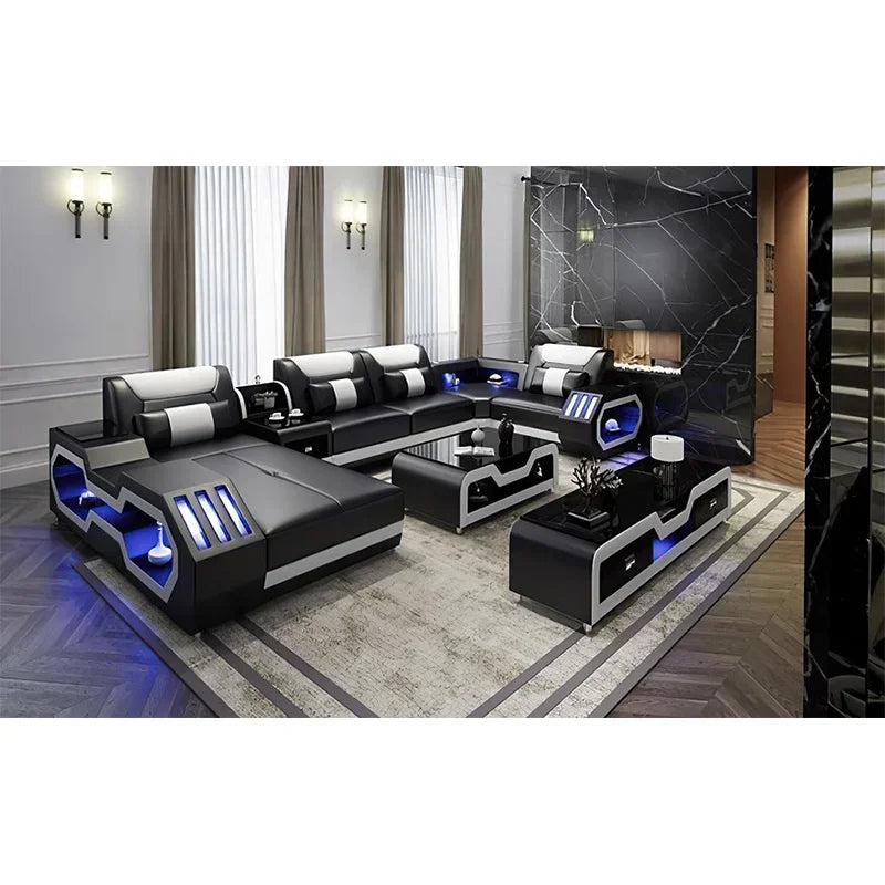 -Modern sofa living room leather high back comfortable home sofa