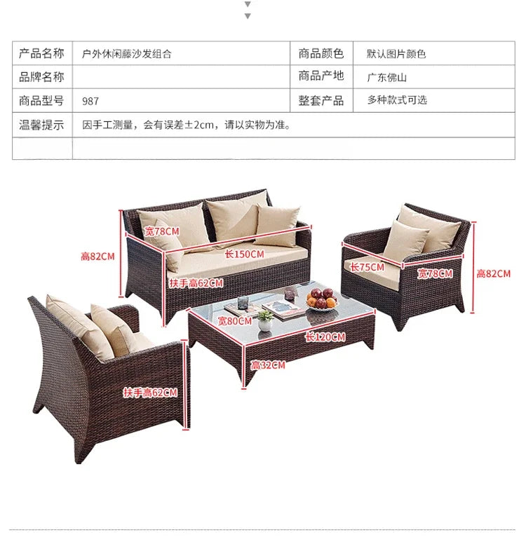Balcony outdoor combination Living room courtyard hand-woven rattan sofa Rattan chair simple leisure furniture Economically