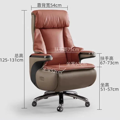 Senior Leather Office Chairs Ergonomic Comfortable Adjust Recliner Office Chairs Mobile Luxurious Furniture Silla Oficina LXOC