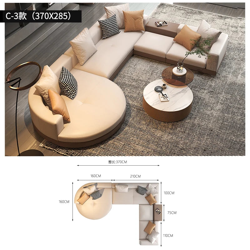 Leather combination, sofa, large flat-floor villa sofa, concubine arc high-end sofa