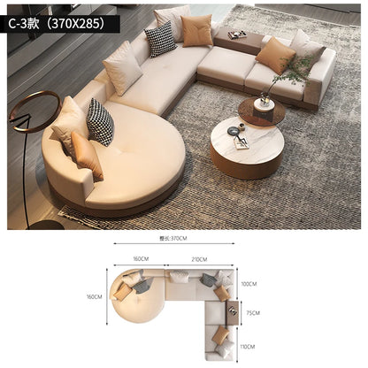 Leather combination, sofa, large flat-floor villa sofa, concubine arc high-end sofa