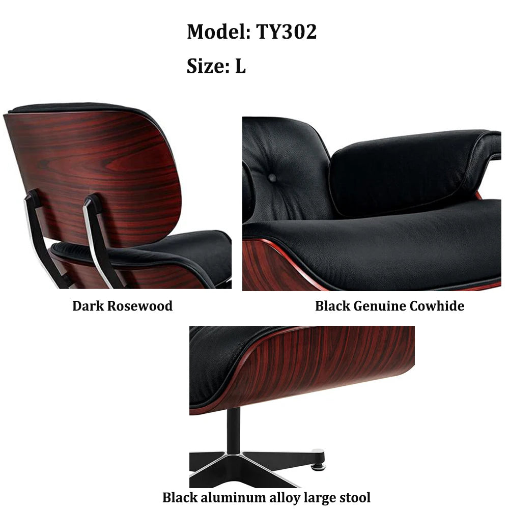 Top Layer Cowhide Classic Recliner with Free Ottoman Armchair Swivel Lounge Chair Furniture Leisure Chair Premium Set for Living
