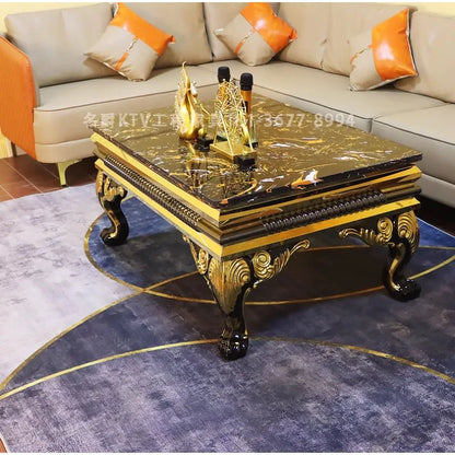 New KTV coffee table party bar light luxury marble coffee table European card seat stainless steel table customizat