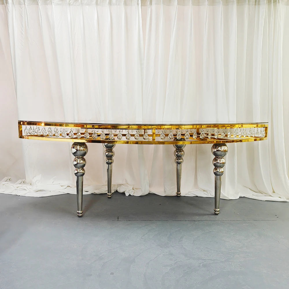 Luxury Stainless Steel Moon Table Half Round Hotel Event Serpentine Wedding Table