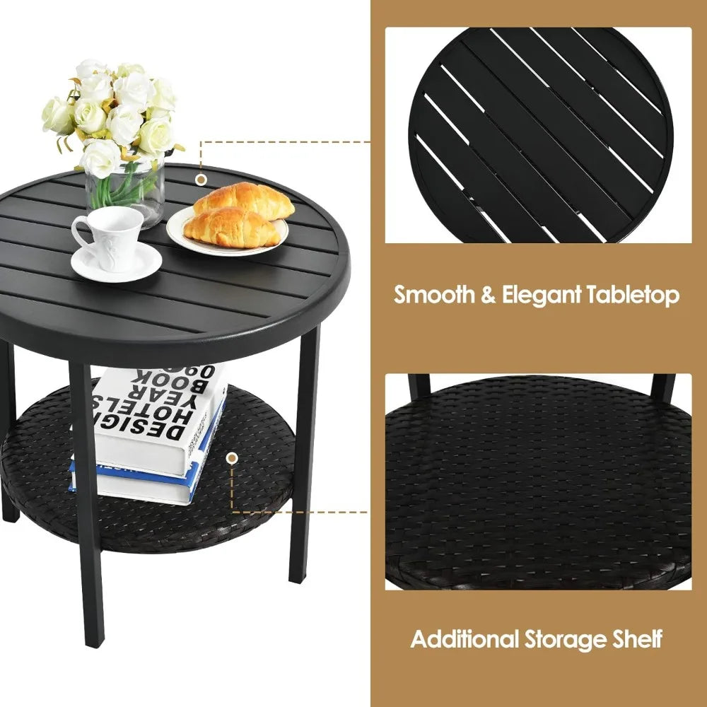 3 Pieces Rattan Wicker Patio Conversation Set with Coffee Table, Cushions, Sturdy Steel Frame, Outdoor Furniture Set