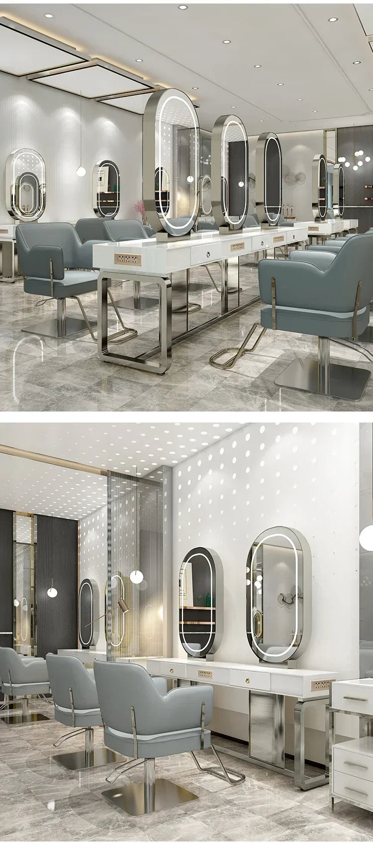 SS newBarber Shop Hair Salon Hair Salon with Socket Hot Dyeing with Light Stainless Steel Floor Dressing Table
