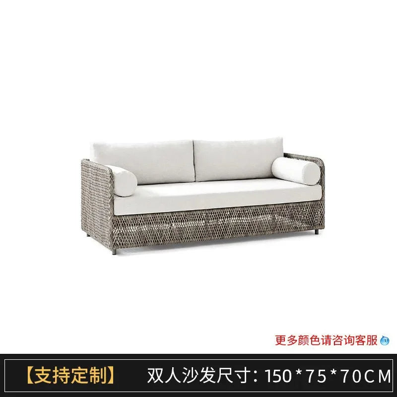 Asmt52 Southeast Asian Style Outdoor Rattan Sofa for Courtyard, Balcony, Garden, Terrace, Designer Sunroom, Leisure Rattan Sofa