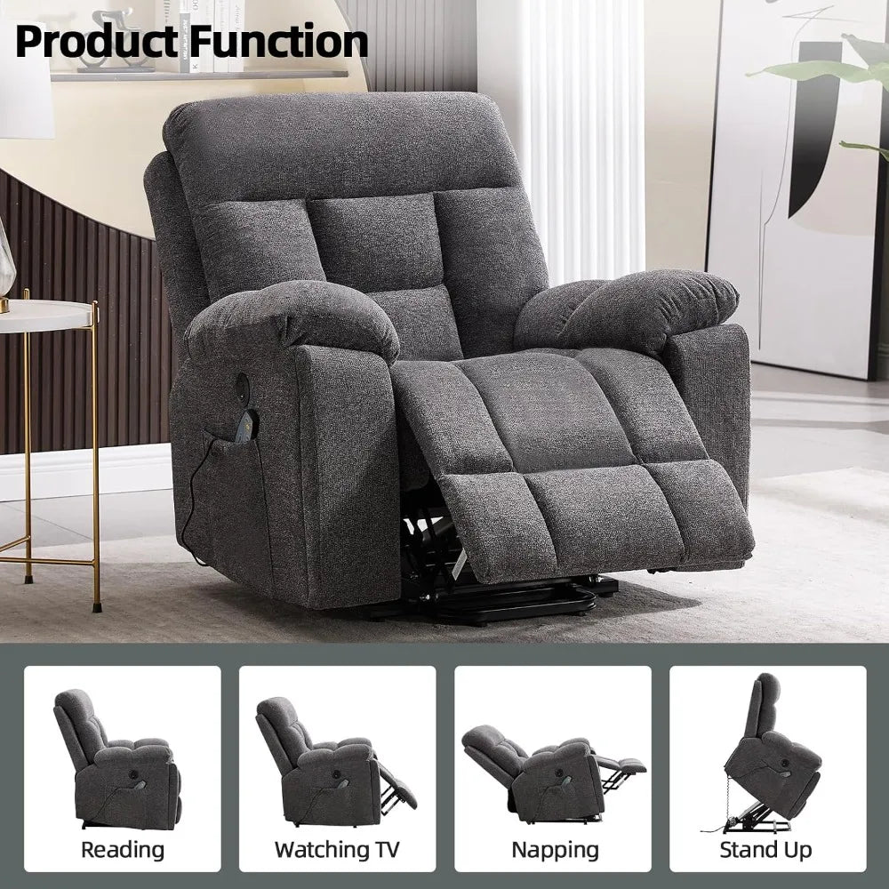Large Power Lift Recliner Chair with Massage and Heat for Elderly Big and Tall People, Overstuffed Wide Recliners, Customized