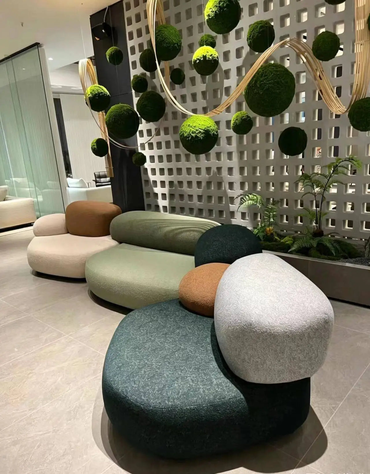 Italian minimalist pebble art sofa villa large flat living room special-shaped module fabric sofa Internet celebrity