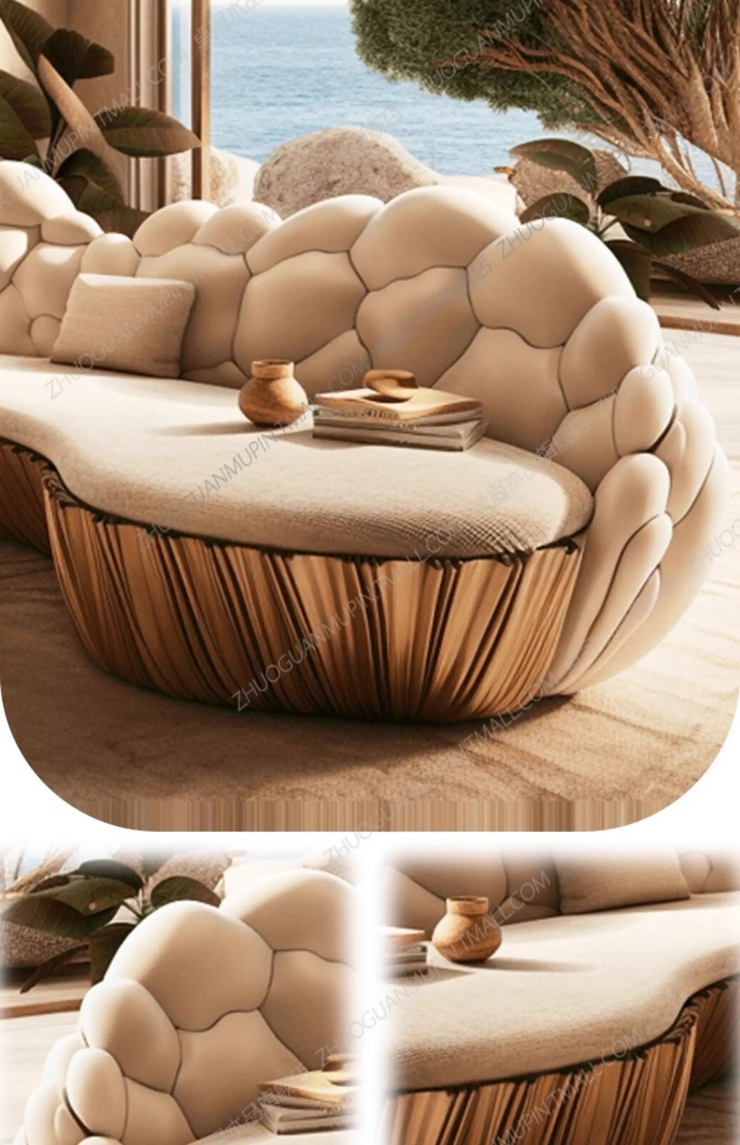 SM French Light Luxury Semi-circular Curved Villa Living Room Creative Sofa Cream Special-shaped Solid Wood