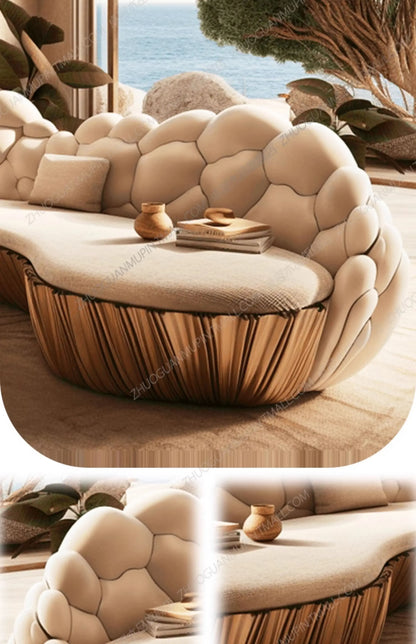 SM French Light Luxury Semi-circular Curved Villa Living Room Creative Sofa Cream Special-shaped Solid Wood
