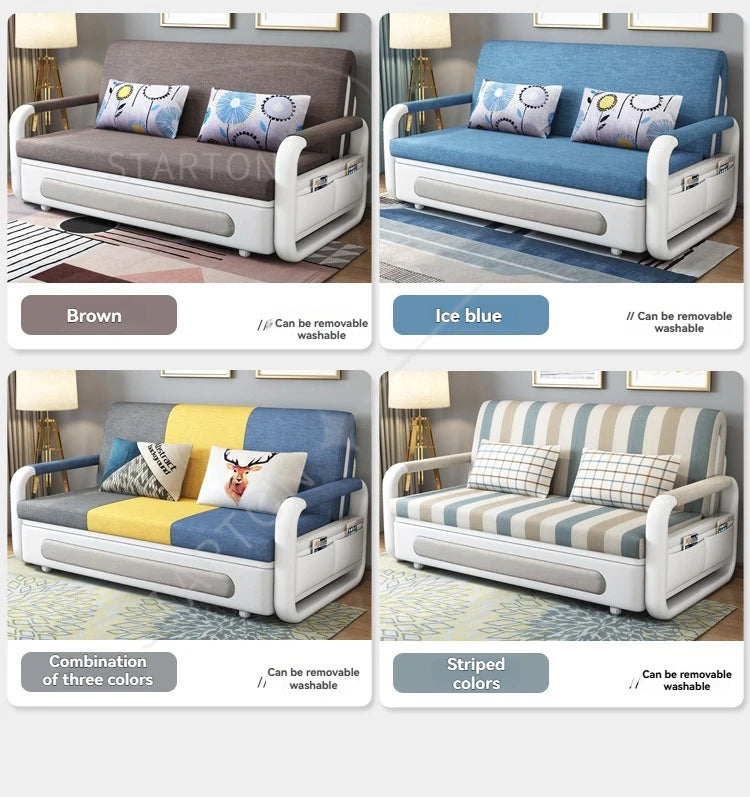 Foldable Living Room Multifunctional Sofa Bed Fabric Sponge Filled Sitting and Lying Sofa Bed With Storage