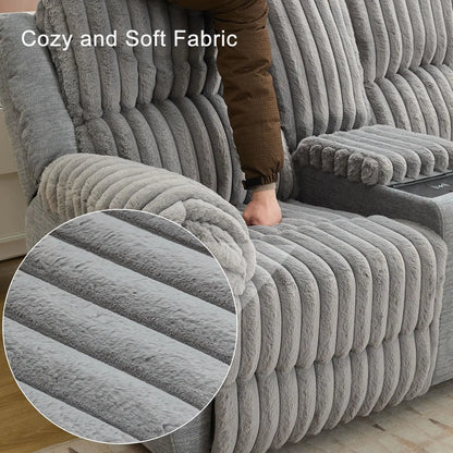 Power Reclining L-Shaped Fuzzy Rabbit Plush 5-Seater Sectional Sofa Set with Wireless Charger, USB Type-C Port & Storage Console