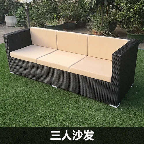Outdoor rattan sofa, rainproof and sunscreen woven three piece set, tea table combination, outdoor furniture
