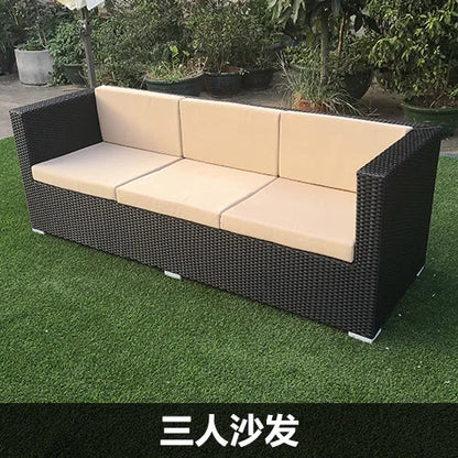 Outdoor rattan sofa, rainproof and sunscreen woven three piece set, tea table combination, outdoor furniture