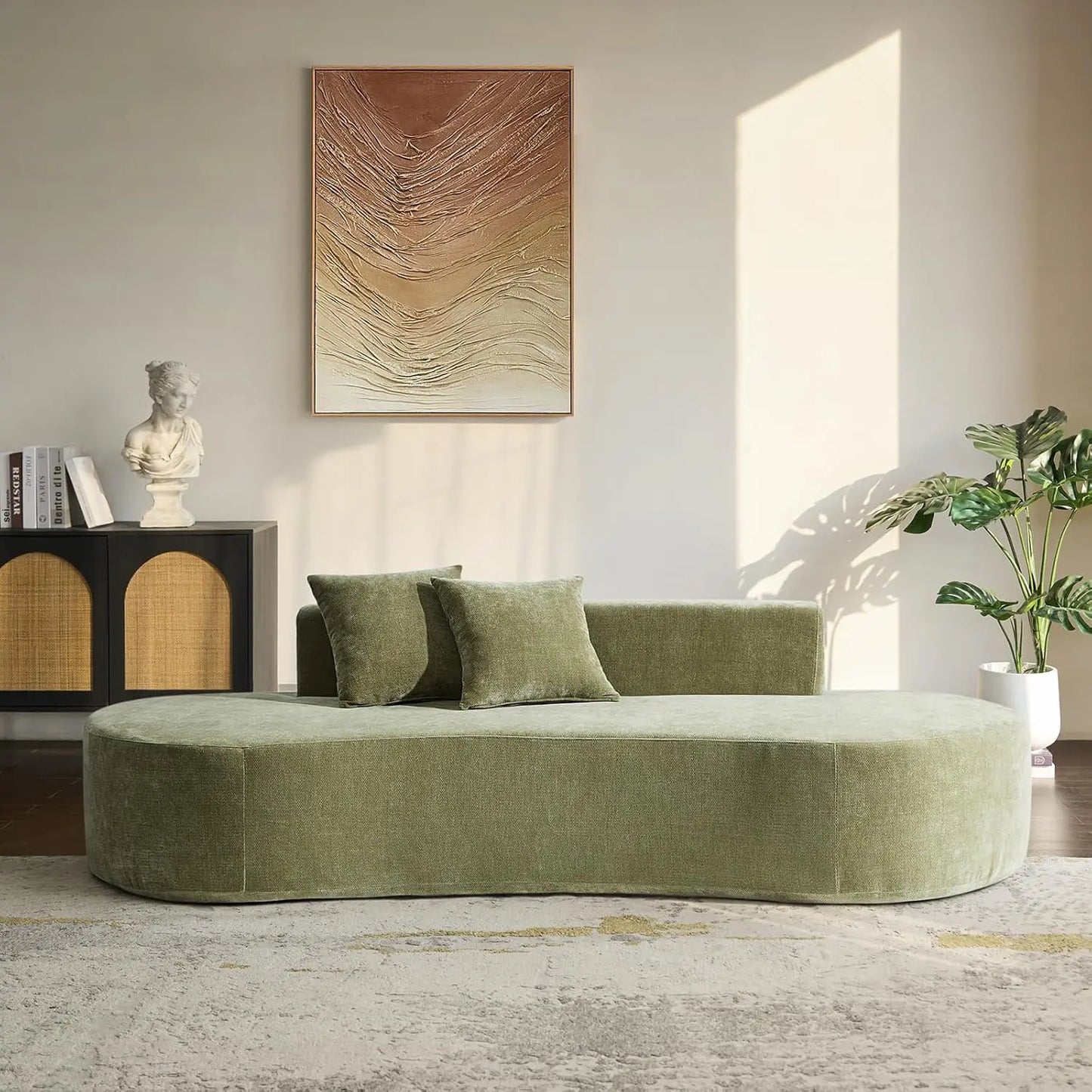 94.5" Boneless Sofa with 2 Pillows, 3 Seater Compressed Foam Sofa with Half Moon Design & Deep Seat, No Assembly, Customized