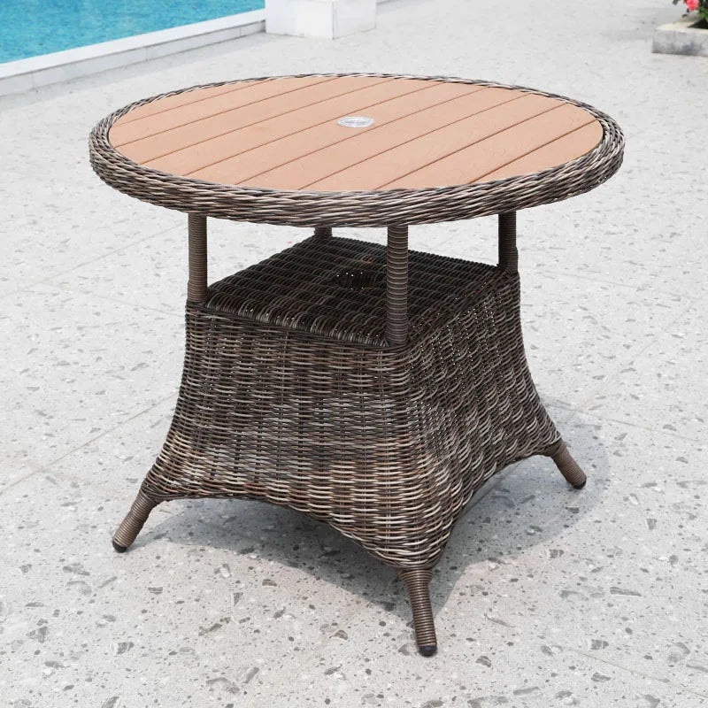 US Retro Outdoor Rattan Cafe Restaurant Table and Chair Combination Open-air Courtyard Garden Rattan Dining Table and Chairs