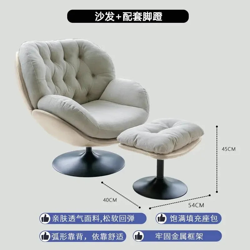 Ergonomic Reclining Chair for Living Room, Grey Nordic Style, Back Support, Rotating Footrest, Luxury Decoration