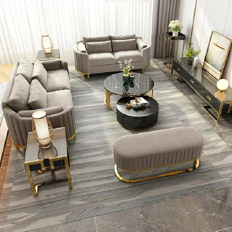 Hot Luxury Sofa Living Room Furniture Curved Dresser Home Lounge Sofa Sets Italian Modern Fabric Velvet Sofa Set Furniture