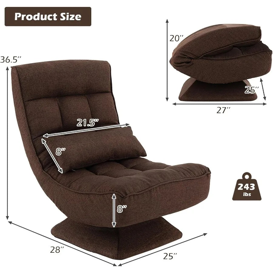 Adjustable Swivel Floor Chair with 5 Position Recline for Gaming and Meditation Steel Frame Swivel Base Massage Lumbar Pillow F