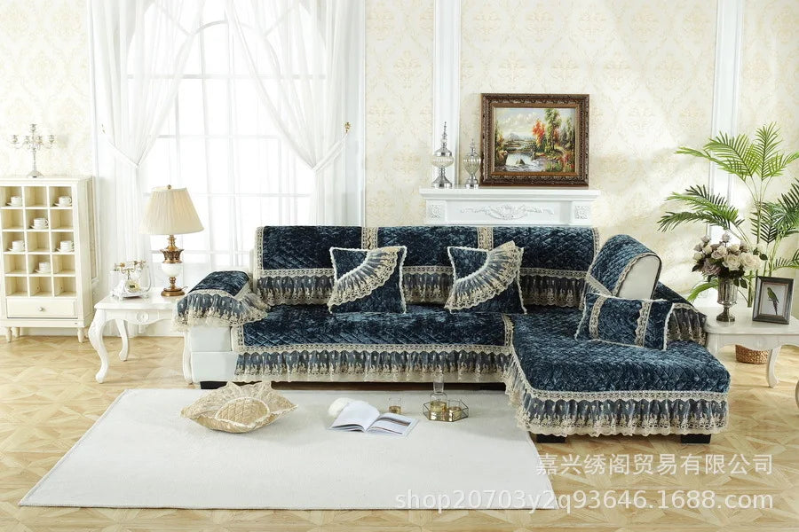 New Model European-style Thick Diamond Velvet Sofa Cover Four Season Universal Anti Slip And Dustproof Solid Color Sofa Cushion