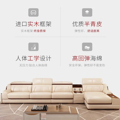custom. [Official Genuine] Fulansige Leather Sofa Light Luxury Solid Wood Simple Small Yellow Cowhide Corner Small Apartment Cha