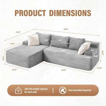 3 Seat L-Shape Modular Couch, Customized High Elastic Memory Foam Living Room Sofa