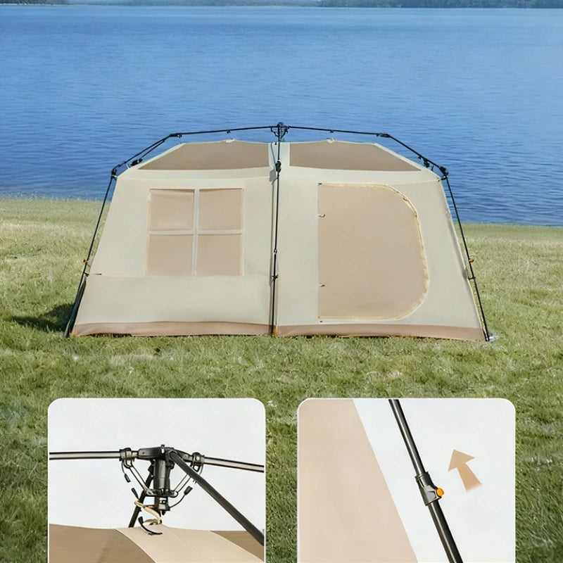 Oxford Cloth Beach Tent Rainproof Sunproof Ventilation Nature Hike Family Travel Shelter Tent Large Space Camping Supplies Tents