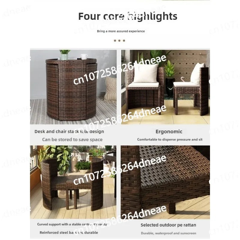 Balcony courtyard leisure table and chair combination rattan chair three piece set tea imitation rattan chair tea table