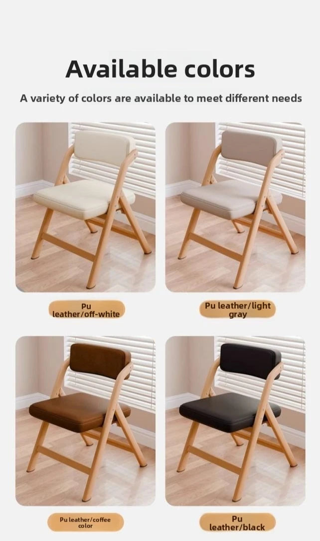 PU Leather Folding Chair Metal Frame Wood Grain Finish Comfortable Padded Seat Space Saving Dining Office Makeup Desk Chair