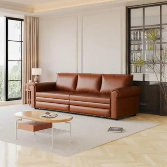 Faux Leather 3-in-1 Convertible Sleeper Sofa with Nailhead Trim and Rolled Arm, Multi-Functional Couch for Versatile Living Spac