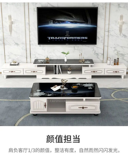 Modern & Minimalist Tempered Glass Expandable TV Stand & Coffee Table Set - European Style, Ideal for Small - Space Living Rooms