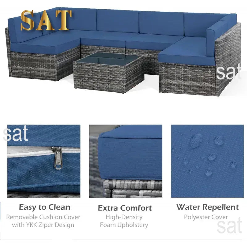 Piece Patio .Rattan Gray Wicker Outdoor Sectional Furniture Chair Set with