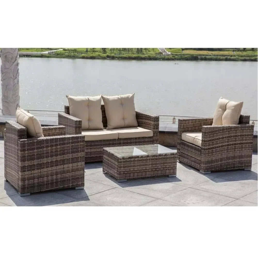 Premium Sofa Set Garden Sets 4PC Garden Patio Furniture with Cushion Back Cushion