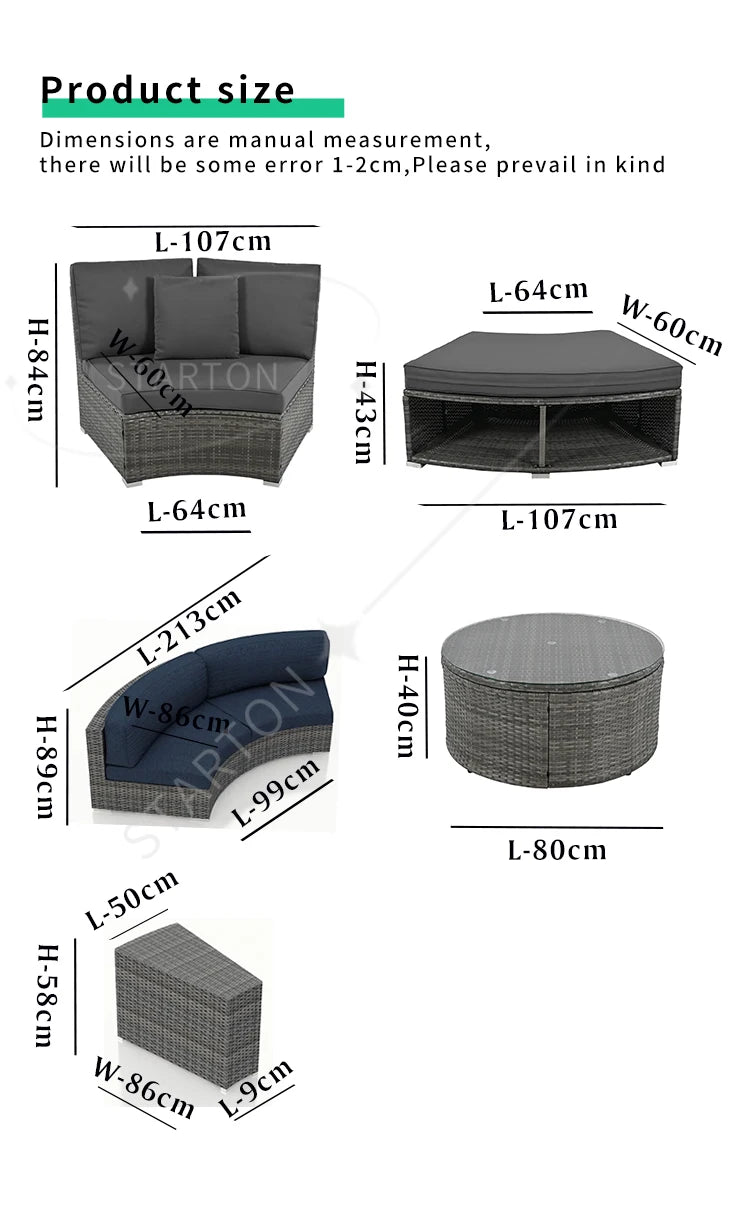 Outdoor Round Rattan Sofa Set Stay Garden Courtyard Curved Rattan Sofa Sectional for Home Outdoor Furniture Modern Patio Set