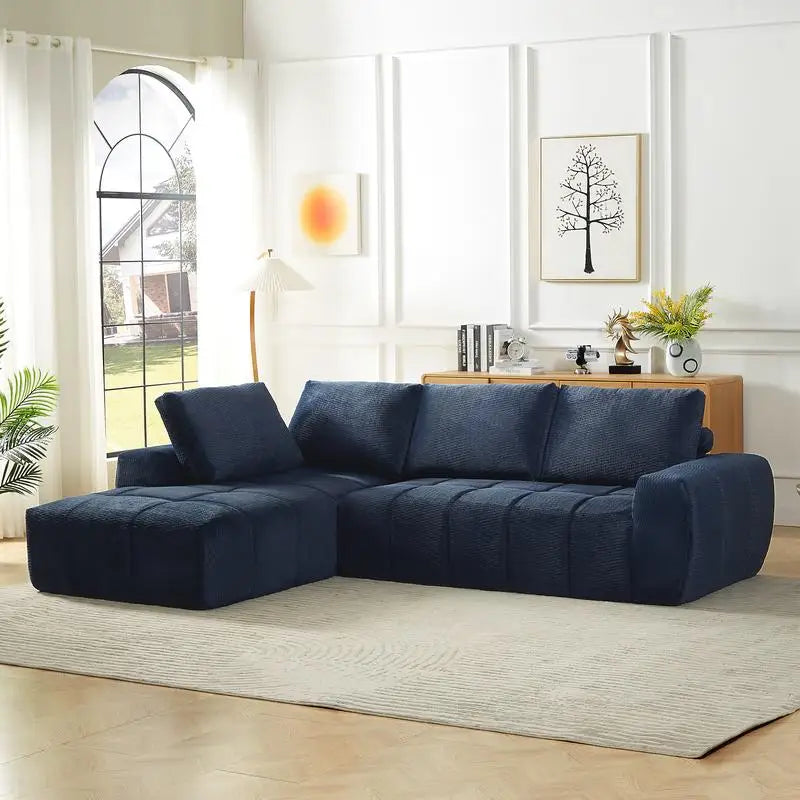 L-Shape Faux Fur Luxury Sectional Sofa, Minimalist Design Comfy Sleeper Couch for Living Room, Apartment & Reception Areas, No