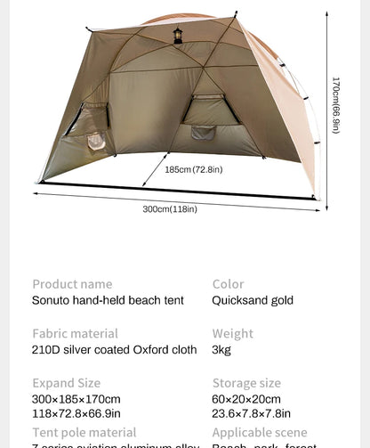 Sonuto Outdoor 4-7 People Camping Park Beach Tent Vinyl Sunscreen Folding Portable Canopy Rainproof And Sunscreen Shelter