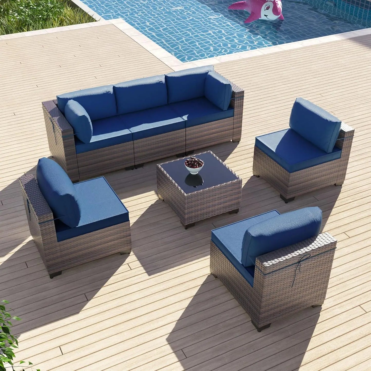 7 Pieces Outdoor Patio Furniture Sets,Wicker Conversation Set Sectional Sofa,Includes 6 All-Weather High Back PE, Customized