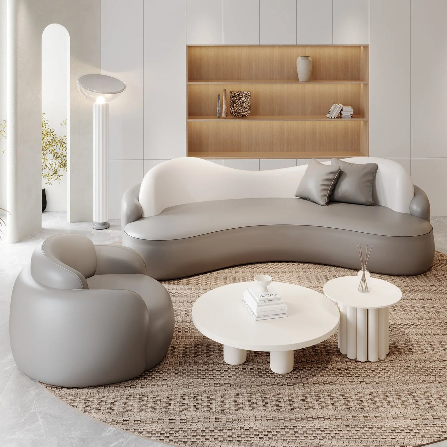 Curved special-shaped leather art sofa Internet celebrity beauty salon clothing store rest area
