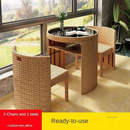 European Rattan Garden Furniture Sets Home Balcony Patio Furniture Creative Open-air Garden Furniture Combination Outdoor Set F